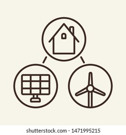 Smart grids line icon. House, windmill, solar panel. Alternative energy source concept. Can be used for topics like power, infrastructure, sustainability