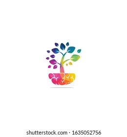 Smart grow logo design. Plant growing from the brain icon logo design.