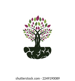Diseño de logotipo de crecimiento inteligente. Planta creciendo a partir del diseño del logo del icono cerebral.