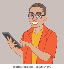 inteligente cara sorriso usar tablet 