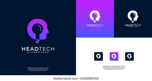 Smart Head Symbol Artificial Intelligent Logo Design Template. High innovation Tech logo design