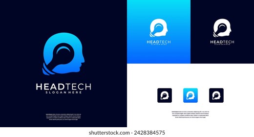 Smart Head Symbol Artificial Intelligent Logo Design Template. High innovation Technology logo