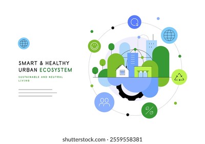 Smart and healthy ecosystem. Slide, web banner. Flat illustration. Vector file.