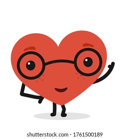 Smart heart character cartoon.Vector illustration of heart character series with funny faces.