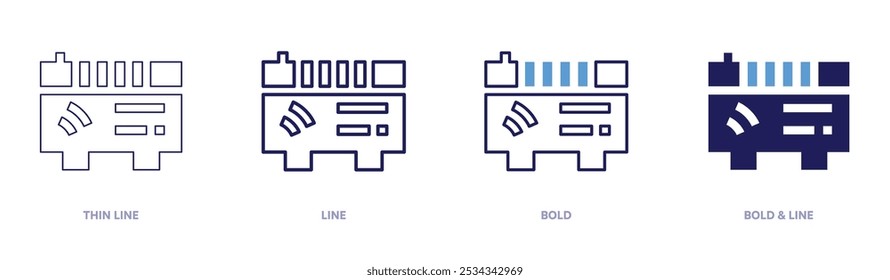 Icono de calentador inteligente en 4 estilos diferentes. Línea delgada, línea, negrita y línea negrita. Estilo duotono. Trazo editable.