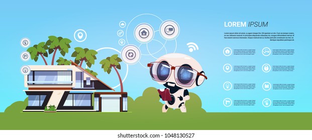 Smart Home Administration Technology Robot Infographic Banner, Modern Home System Of Control