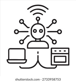 Smart Home AI Controlling Devices Line Art