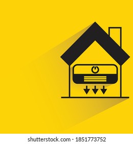 smart home and air conditioner with shadow yellow background