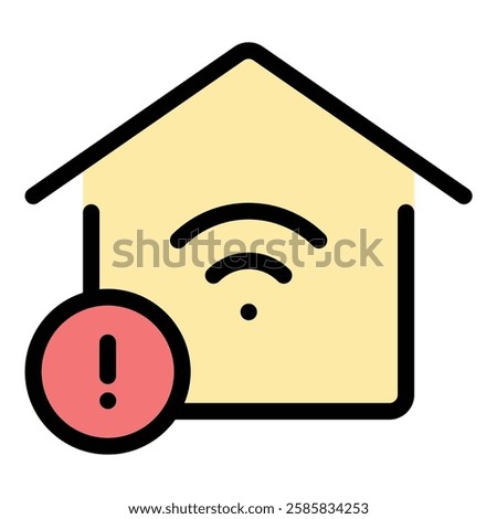 Smart Home Alert Icon Intelligent Security Notification in Flat Line Color Style.