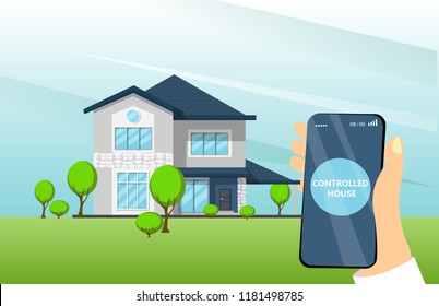Smart home app with control system, eco house , technology and lifestyle concept