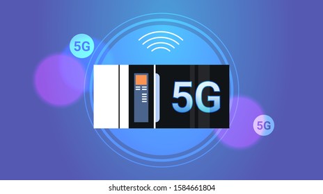 smart home appliance microwave 5g online wireless connection concept fifth innovative generation of high speed internet flat horizontal vector illustration