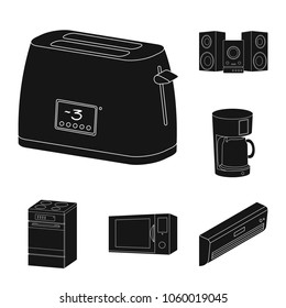 Smart home appliances black icons in set collection for design. Modern household appliances vector symbol stock web illustration.