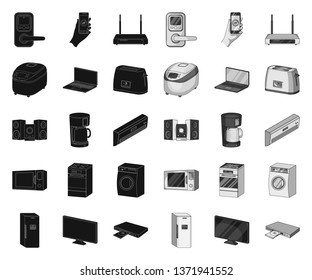 Smart home appliances black.mono icons in set collection for design. Modern household appliances vector symbol stock web illustration.