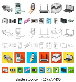 Smart home appliances cartoon icons in set collection for design. Modern household appliances vector symbol stock web illustration.