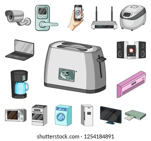 Smart home appliances cartoon icons in set collection for design. Modern household appliances vector symbol stock web illustration.