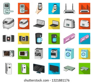 Smart home appliances cartoon,flat icons in set collection for design. Modern household appliances vector symbol stock web illustration.