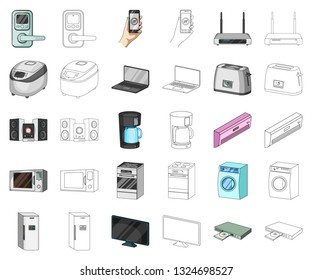 Smart home appliances cartoon,outline icons in set collection for design. Modern household appliances vector symbol stock web illustration.