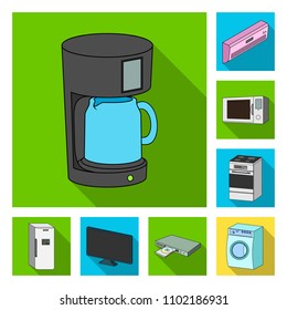 Smart home appliances flat icons in set collection for design. Modern household appliances vector symbol stock web illustration.