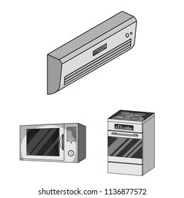 Smart home appliances monochrome icons in set collection for design. Modern household appliances vector symbol stock web illustration.