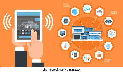 Smart Home Application Interface On Digital Tablet Modern House Control System Automation Concept Vector Illustration