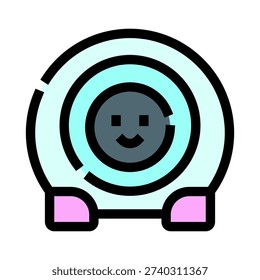 Smart home assistant displaying a happy robot face, representing modern technology, artificial intelligence, and digital automation for connection and control