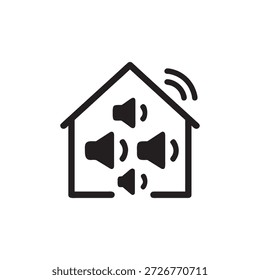 Icono de sistema de audio para el hogar inteligente Ilustración vectorial de control de sonido inalámbrico para la casa en blanco y negro