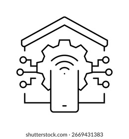 smart home automation ai integration line symbol vektor. Smart Home Automation Hilfe Integration Zeichen. isoliertes Kontursymbol, schwarze Illustration