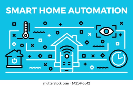 Smart home automation banner. Outline illustration of smart home automation vector banner for web design