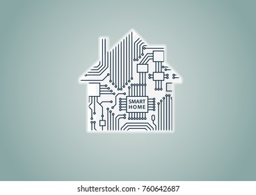 Smart home automation concept as example for digitization- vector illustration of digital house with circuit board.