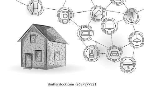 Smart home automation concept illustration. Connected house futuristic modern design. Technology residential iot security applications. Geometric grayscale white background vector