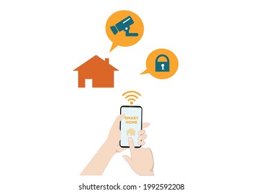 Smart home automation, smart home connected to mobile phone, A home automation system will control lighting, climate, entertainment systems, appliances, security access control and alarm systems