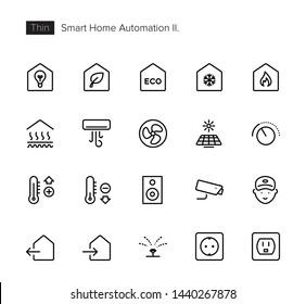 Smart Home Automation Control House Icons Vector Icon Set (including Thermostat, Eco, Heating, Ventilation, Air Condition, Cooling, Watering, Automations)