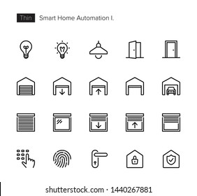 Smart Home Automation Control House Icons Vector Icon Set (including Lights, Bulbs, Doors, Lock, Garage Door, Window Shades, Fingerprint, Access, Code, Security, Alarm)