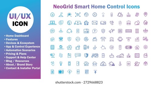Conjunto de iconos de panel de control de automatización del hogar inteligente, símbolos de interfaz de usuario de Vector modernos.