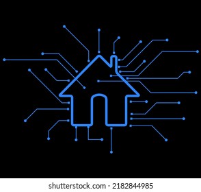 Sistema inteligente de control de automatización del hogar con wifi encendido como tarjeta de circuito electrónico. Tecnología moderna y conexión a internet.