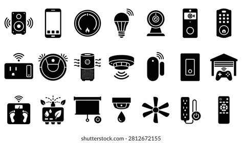 Smart home and automation device icons set with smarthome automation connected