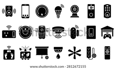Smart home and automation device icons set with smarthome automation connected