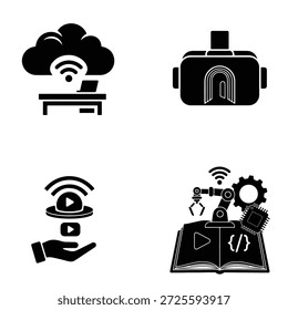 Smart home automação e aprendizagem digital conceitos ilustração vetor design plano conjunto com wifi, robótica e ícones de educação