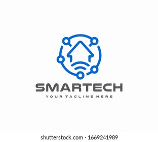 Smart home automation logo design. Remote home control system vector design. Internet of things logotype