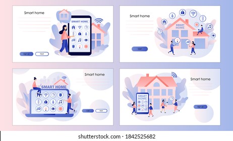 Smart home. Automation, smart systems and technology with wireless centralized control. Screen template for mobile smart phone, landing page, template, ui, web,mobile app, poster, banner, flyer.Vector