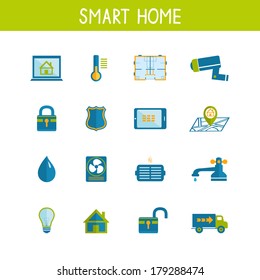 Smart home automation technology icons set of utilities safety energy efficiency and power saving isolated vector illustration