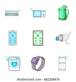 Smart home automation technology icons set. Cartoon set of 9 smart home automation technology vector icons for web isolated on white background
