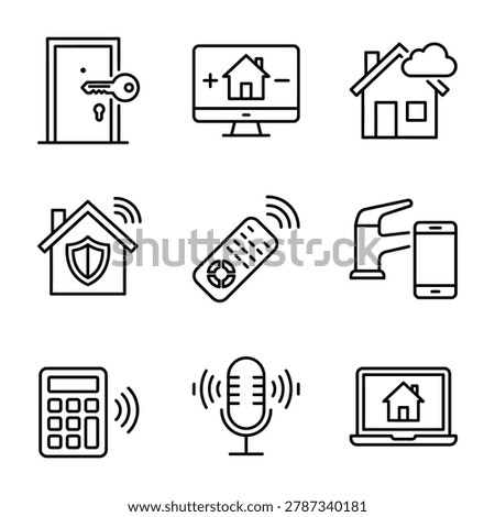 Smart home automation technology line icon set with smarthome, automation