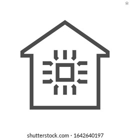 Smart home or home automation vector icon consist of home or house and microchip. Technology processor to monitoring, control system of electricity, energy, security i.e. thermostat, camera. 48x48 px.