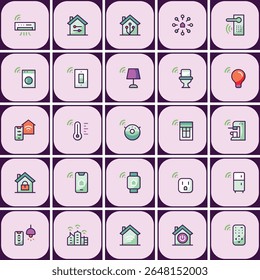 Conjunto de iconos de Vector de automatización del hogar inteligente con Ilustraciones de dispositivos conectados