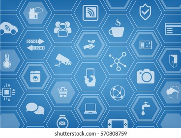 Smart home automation vector illustration background with icons