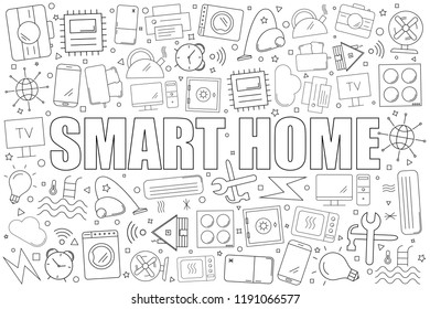 Smart home background from line icon. Linear vector pattern. Vector illustration