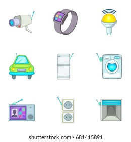Smart home best automatic electronic devices icons set. Cartoon set of 9 smart home best automatic electronic devices vector icons for web isolated on white background