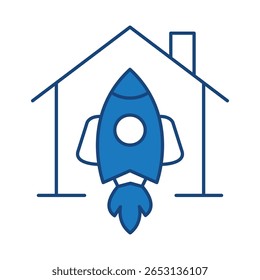 Smart Home Blue Line Editable Stroke Icon. Secure, Technology, IoT, Voice Assistant, Controller UI Icon in a Flat Design. Outline Icons Vector Illustration.