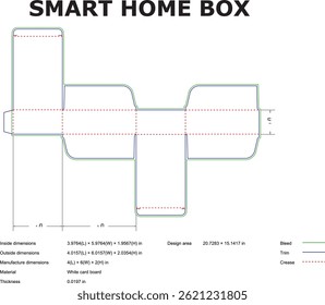 Design de modelo de design de embalagem de caixa de casa inteligente desenho técnico com dimensões para a produção de corte de matriz